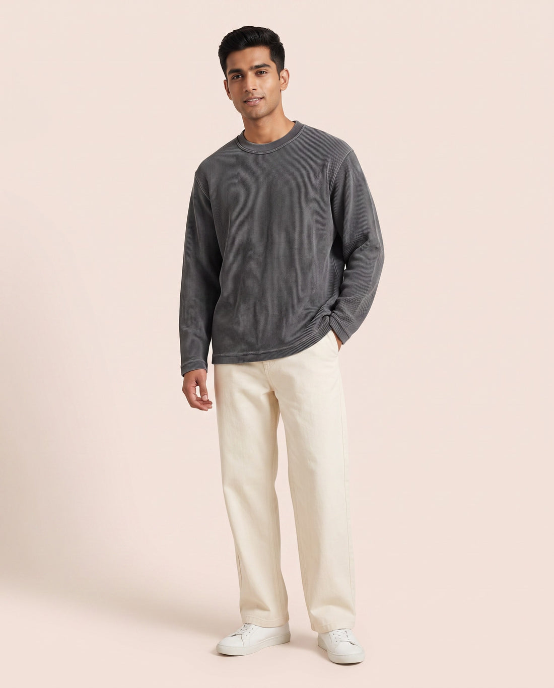 Full Sleeve Waffle Knit Oversized Tee