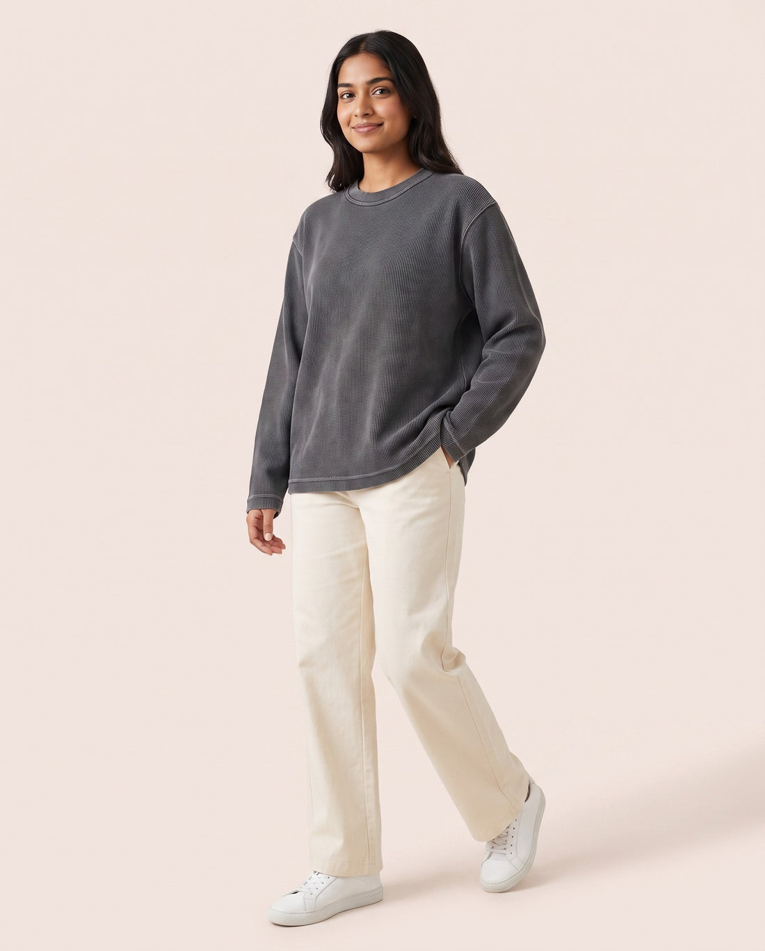 Full Sleeve Waffle Knit Oversized Tee