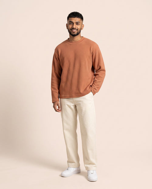 Unisex Full Sleeve Waffle Knit Oversized Tee