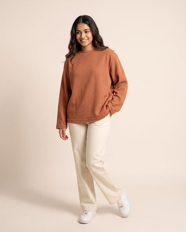 Unisex Full Sleeve Waffle Knit Oversized Tee