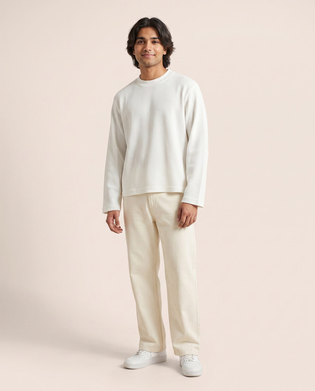 Full Sleeve Waffle Knit Oversized Tee