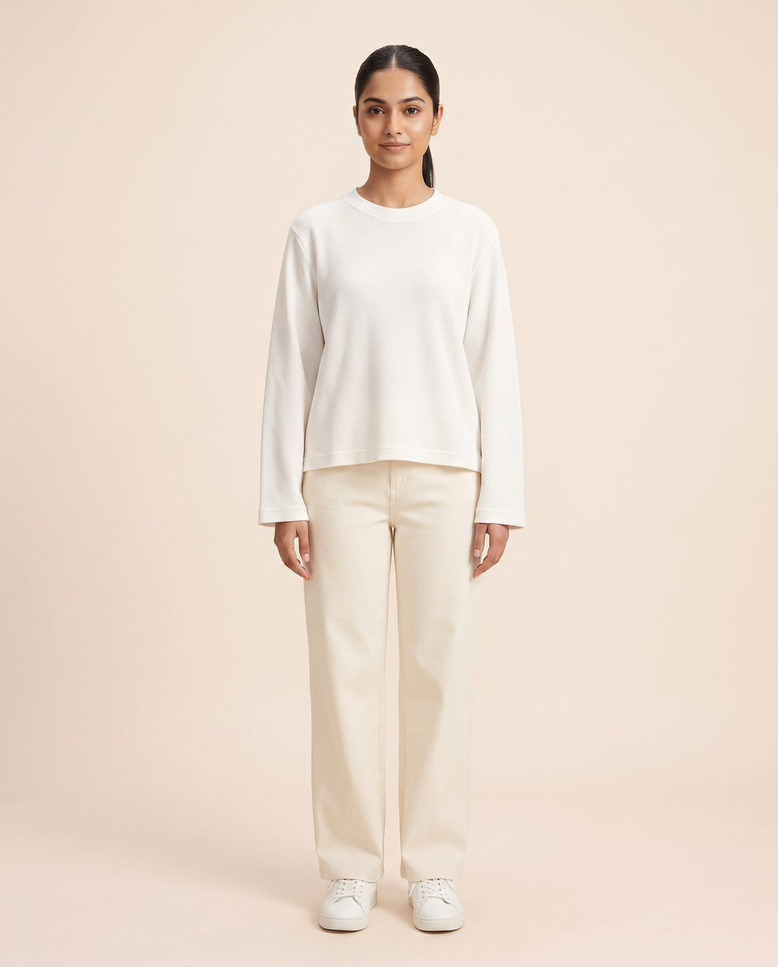 Full Sleeve Waffle Knit Oversized Tee